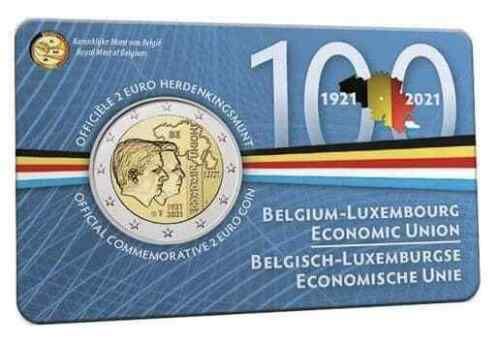 2 Euro Gedenkmünze Belgien 2021 100 Jahre Wirtschaftsunion mit Luxemburg
