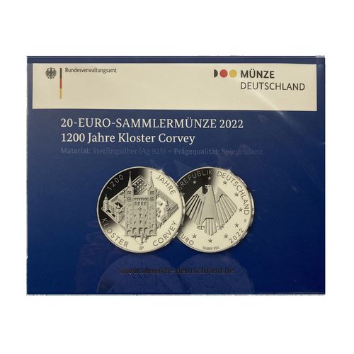 20 Euro Silber Deutschland 2022 1200 Jahre Kloster Corvey SPIEGELGLANZ