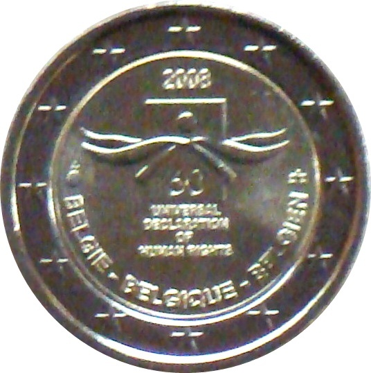 2 Euro Gedenkmünze Belgien 2008 Menschenrechte
