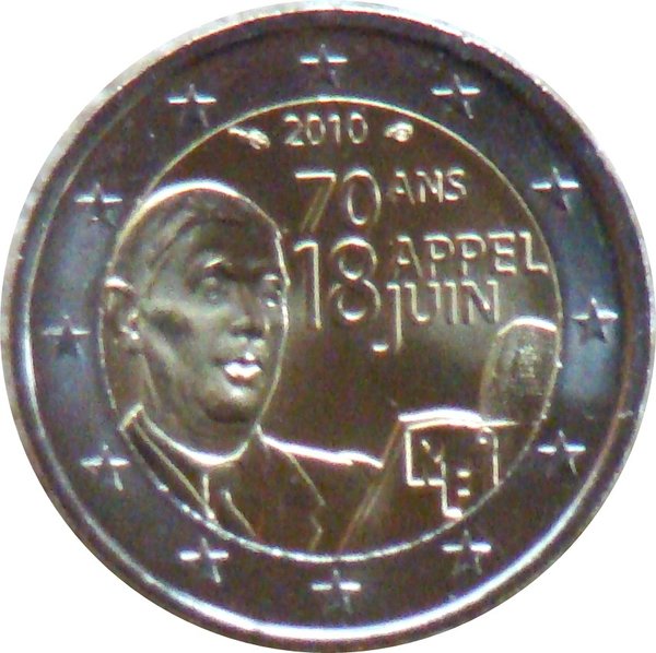 2 Euro Gedenkmünze Frankreich 2010 Charles de Gaulle
