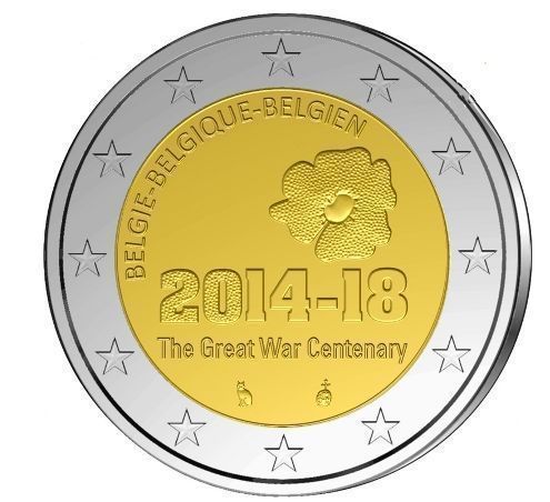 2 Euro Gedenkmünze Belgien 2014 100 Jahre nach Beginn des 1.Weltkrieges