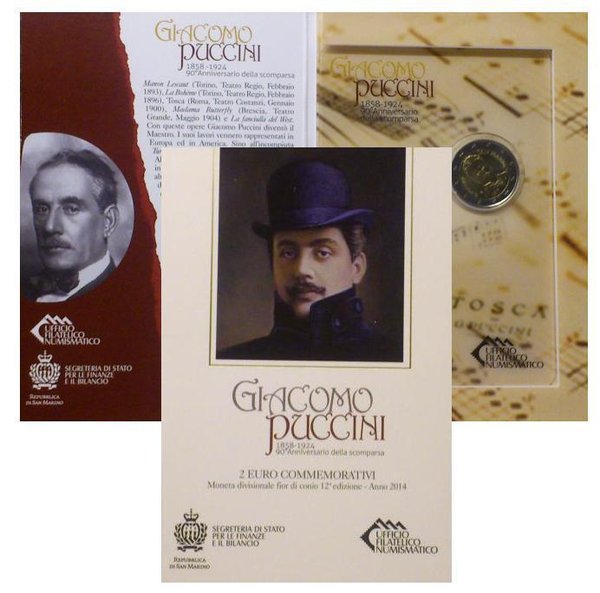 2 Euro Gedenkmünze San Marino 2014 Giacomo Puccini