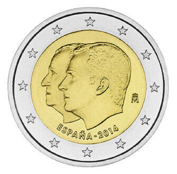 2 Euro Gedenkmünze Spanien 2014 Doppelportrait Felipe und Carlos