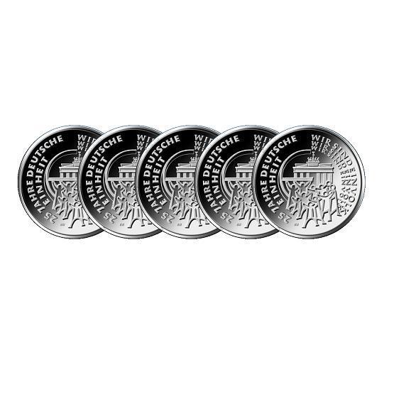 5 x 25 Euro Gedenkmünze Deutschland 2015 25 Jahre Deutsche Einheit ADFGJ