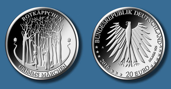 20 Euro Silber Gedenkmünze 2016 Rotkäppchen SPIEGELGLANZ