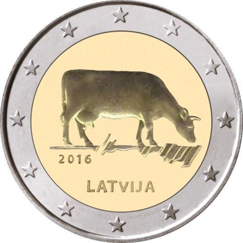 2 Euro Gedenkmünze Lettland 2016 Milchwirtschaft  " Kuh "