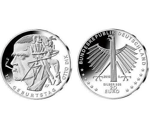 20 Euro Silber Gedenkmünze Deutschland 2016 125 Geburtstag Otto Dix stempelglanz 925Ag