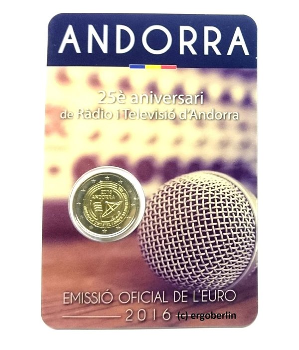2 Euro Gedenkmünze/Sondermünze Andorra 2016 25 Jahre öffentl.Rundfunk in Andorra