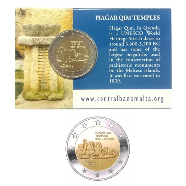 2 x 2 Euro Gedenkmünze Malta 2017 Hagar Qim Tempel je 1 x mit u.ohne Münzzeichen