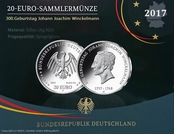 20 Euro Silber Deutschland 300.Geburtstag Winckelmann SPIEGELGLANZ  zum off. VfS Ausgabepreis VVK