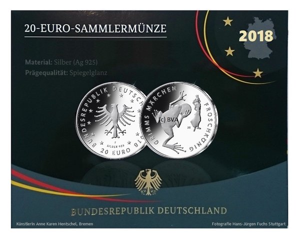 VFS Ausgabepreis 20 Euro Silber Deutschland SPIEGELGLANZ 2018 Der Froschkönig
