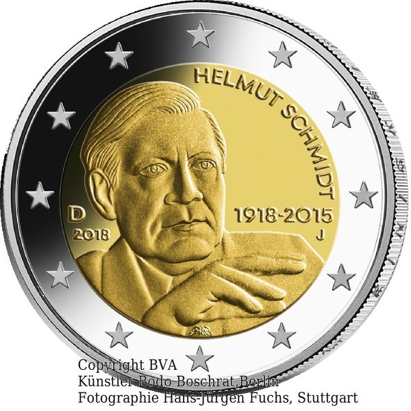 2 Euro Sondermünze Deutschland 2018 ADFGJ 100.Geburtstag Helmut Schmidt
