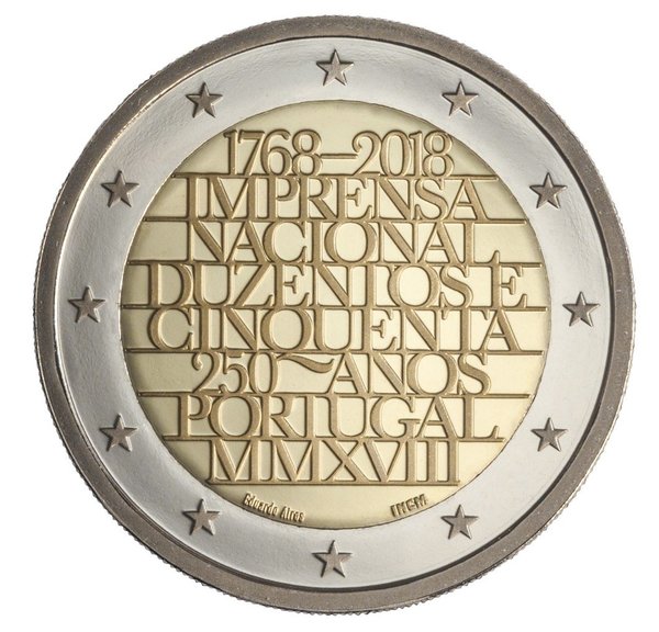 2 Euro Gedenkmünze Portugal 2018 250 Jahre Münzstätte INCM
