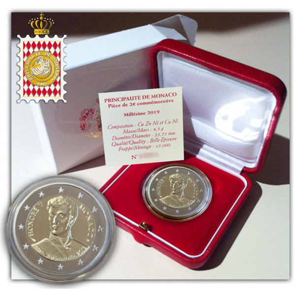 2 Euro Gedenkmünze Monaco 2019 PP / Proof Prinz Honoré - Preis auf Anfrage