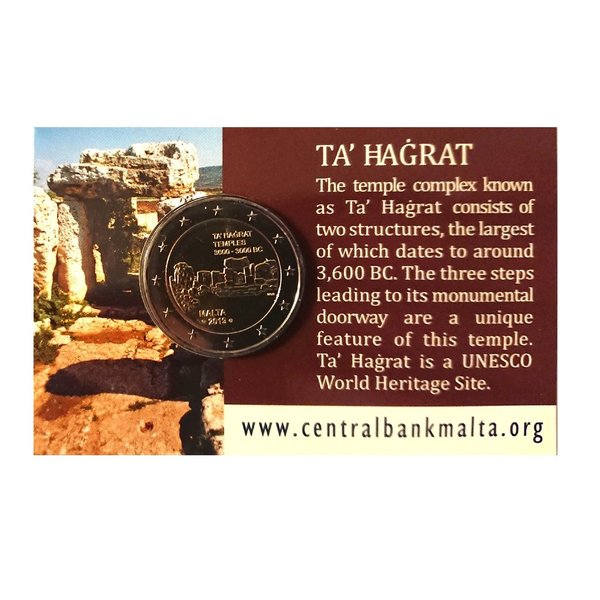 2 Euro Gedenkmünze Malta 2019 Tempel Ta Hagrat in offizieller Coincard