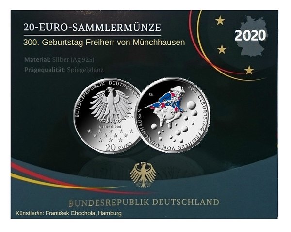 20 Euro Silber Deutschland 2020 300. Geburtstag Baron von Münchhausen SPIEGELGLANZ