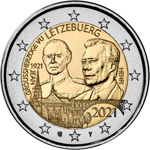 2 Euro Gedenkmünze Luxemburg 2021 100. Geburtstag Großherzog Jean - Relief