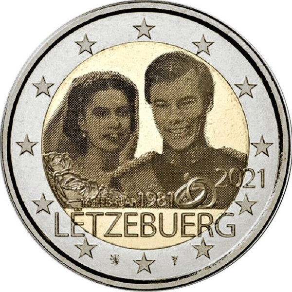 2 Euro Gedenkmünze Luxemburg 2021 40. Hochzeitstag Maria Teresa und Henri - FOTO