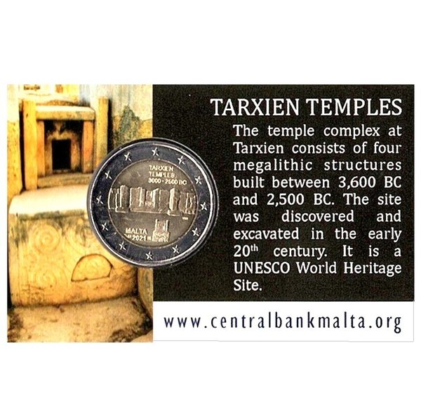 2 Euro Gedenkmünze Malta 2021 Tempel Tarxien Coincard