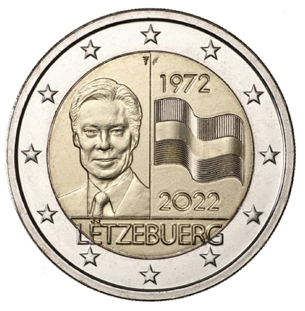 2 Euro Gedenkmünze Luxemburg 2022 Flagge von Luxemburg