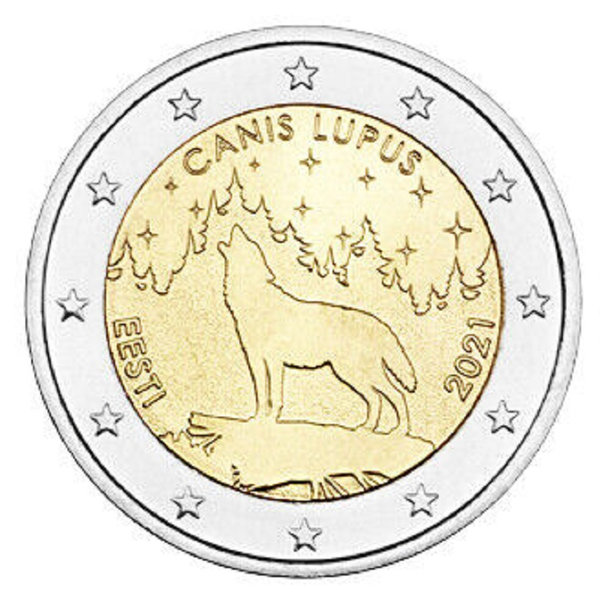 2 Euro Gedenkmünze Estland 2021 Nationaltier Wolf
